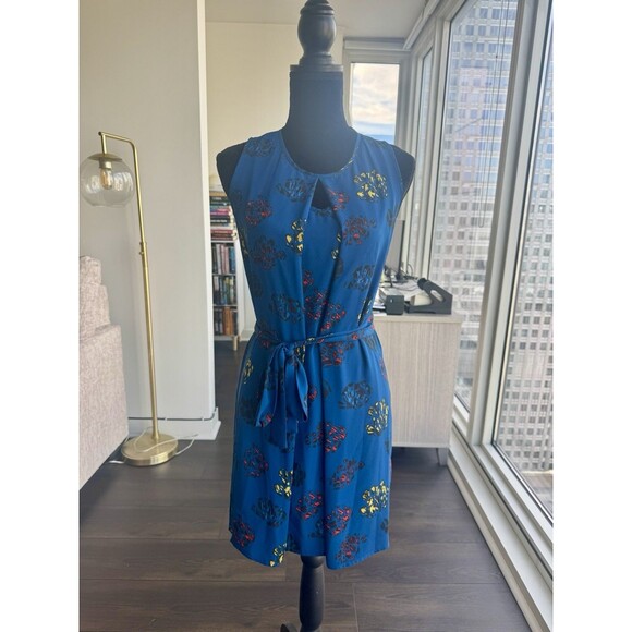 Collective Concepts Blue Abstract Sleeveless Belted Mini Dress Size Medium Petit - Picture 1 of 5